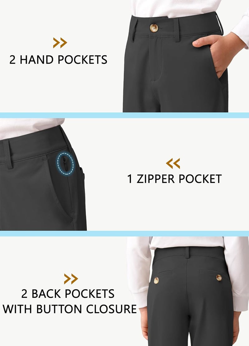 MIVEI Boys' Golf Pants Stretch Slim Fit Flat Front School Uniform Youth Chino Performance Khaki Dress Pant with Zipper Pocket - Image 2
